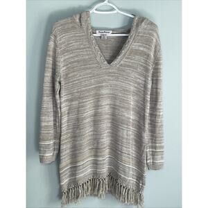 Tommy Bahama Anacapa Women Fringe Linen Blend Sweater V-Neck Hooded Size XS